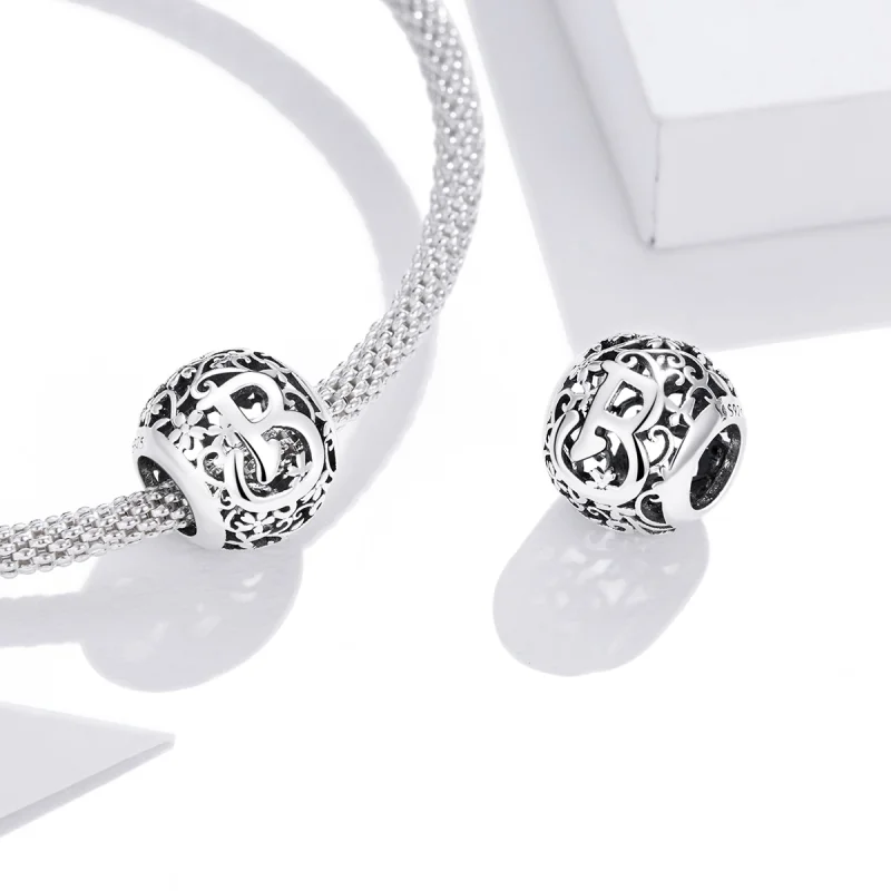 (afbeelding voor) Pandora Style Opengewerkte Bloem Letter B Bedel - SCC1444-B - Bekijken 4