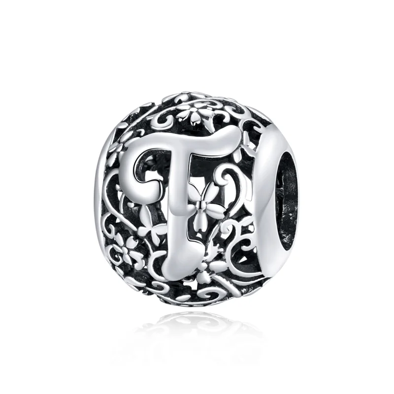 (afbeelding voor) Pandora Style Opengewerkte bloemenletter T Bedel - SCC1444-T
