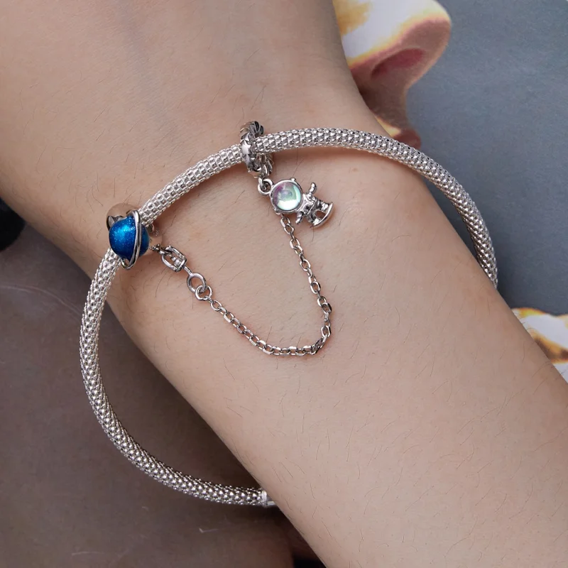 (afbeelding voor) Pandora Stijl Astronaut en planeet Veiligheidsketting - BSC792 - Bekijken 2