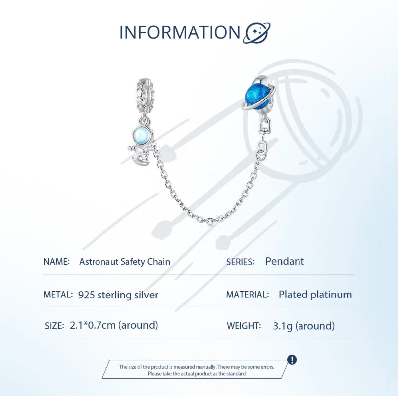 (afbeelding voor) Pandora Stijl Astronaut en planeet Veiligheidsketting - BSC792 - Bekijken 5