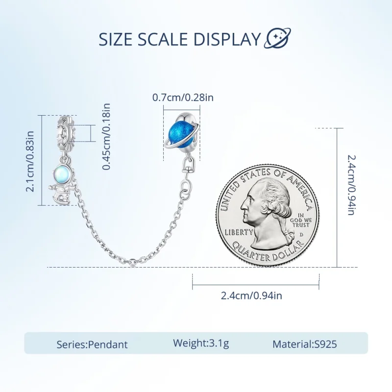 (afbeelding voor) Pandora Stijl Astronaut en planeet Veiligheidsketting - BSC792 - Bekijken 6