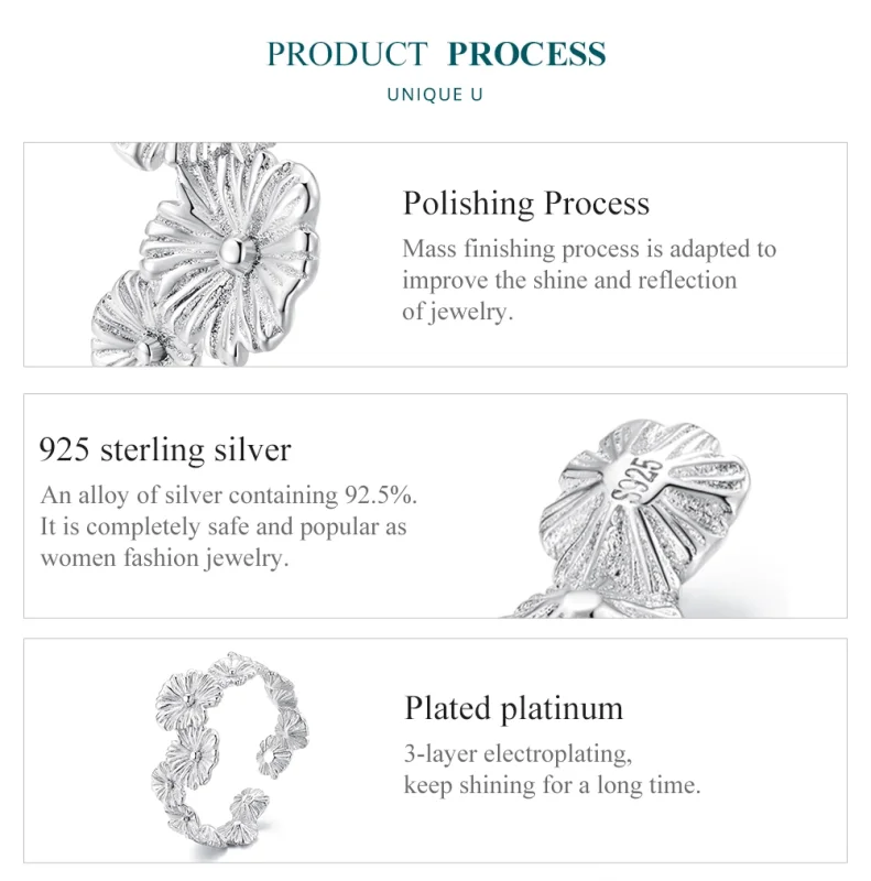 (afbeelding voor) Pandora-stijl Klassieke Daisy Bloem Band Ring - BSR382 - Bekijken 5