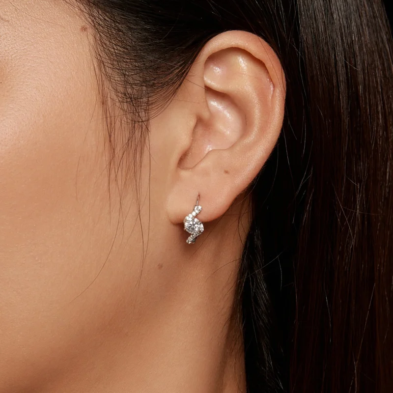 (afbeelding voor) Pandora-stijl 50-punten moissanite Hoepeloorbellen (Twee certificaten) - MSE036 - Bekijken 7