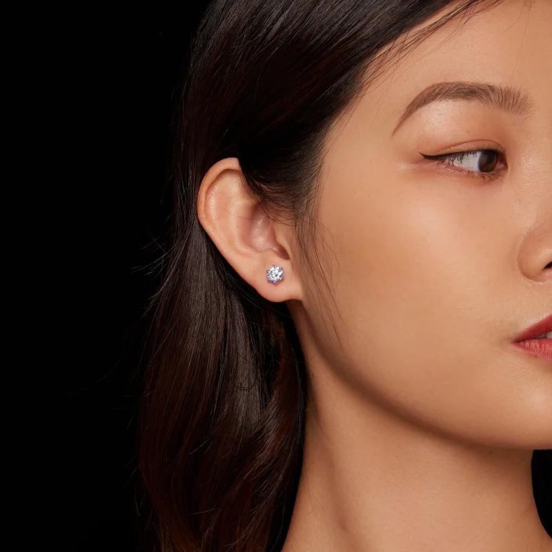 (afbeelding voor) Pandora-stijl Aquamarijn Moissanite Studs Oorbellen - MSE025-LLB - Bekijken 2