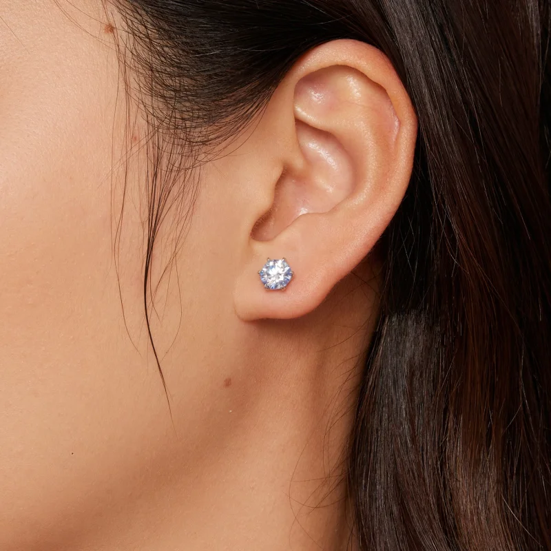 (afbeelding voor) Pandora-stijl Aquamarijn Moissanite Studs Oorbellen - MSE025-LLB - Bekijken 4