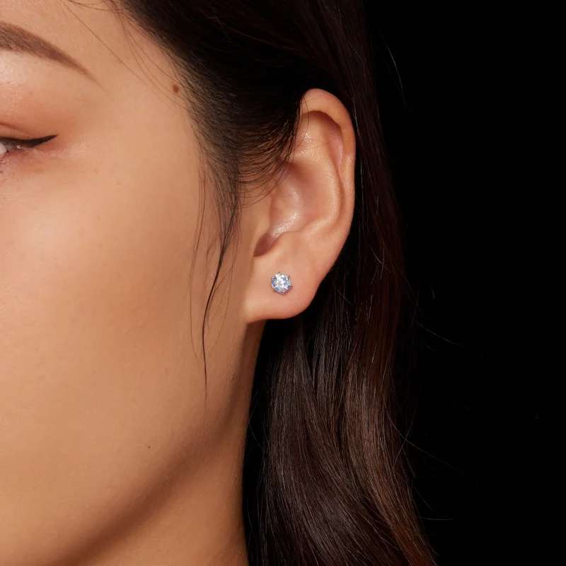 (afbeelding voor) Pandora-stijl Aquamarijn Moissanite Studs Oorbellen - MSE025-SLB - Bekijken 2