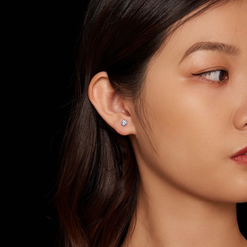 (afbeelding voor) Pandora-stijl Aquamarijn Moissanite Studs Oorbellen - MSE025-SLB - Bekijken 4