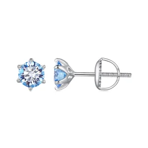 (afbeelding voor) Pandora-stijl Aquamarijn Moissanite Studs Oorbellen - MSE025-SLB