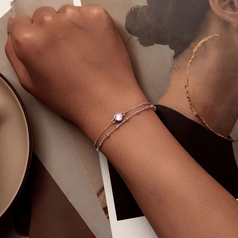 (afbeelding voor) Pandora-stijl armband met dubbele laag en hartvormige schakel - BSB152 - Bekijken 4