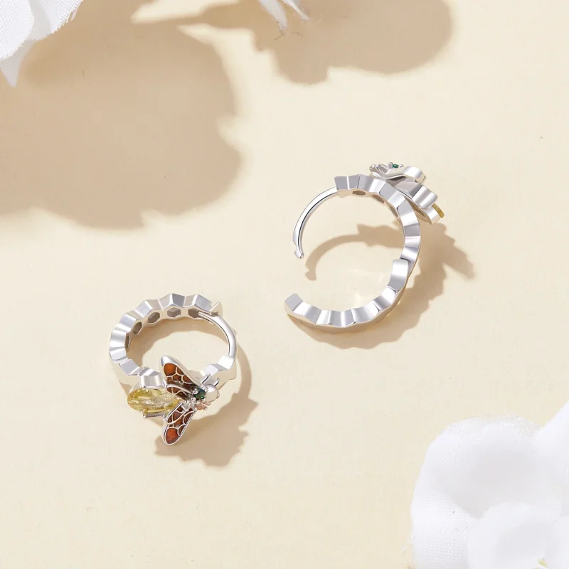 (afbeelding voor) Pandora-stijl Bijen Hoepel Oorbellen - BSE808 - Bekijken 4