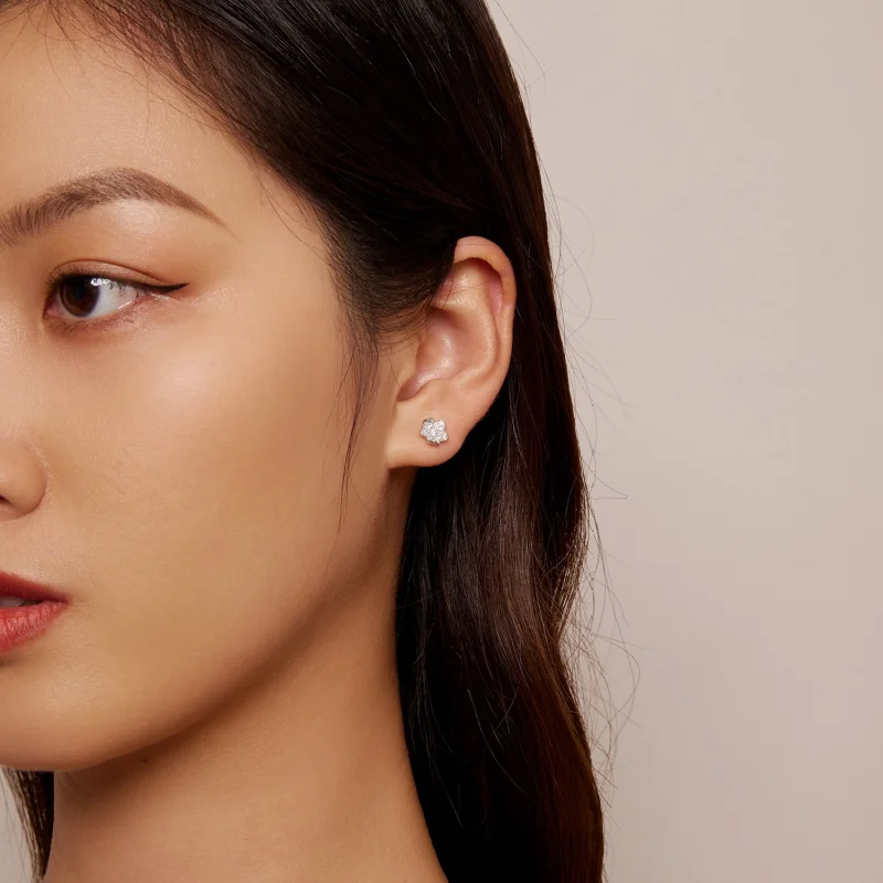 (afbeelding voor) Pandora-stijl diamanten bloemstuds oorbellen - BSE855 - Bekijken 5