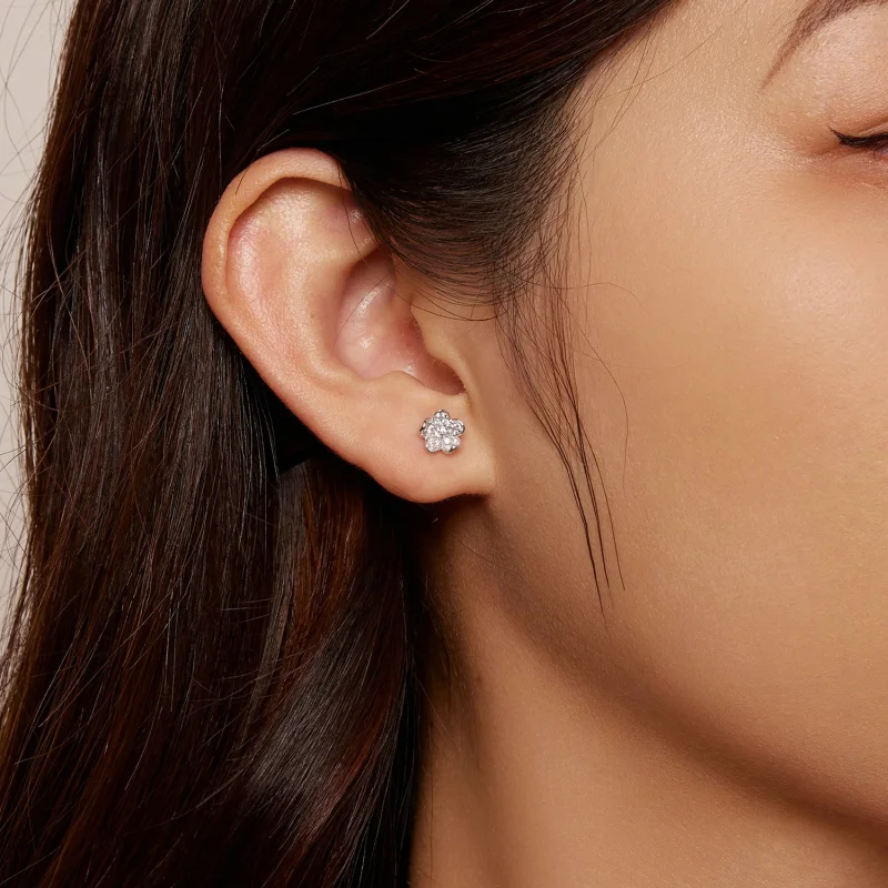 (afbeelding voor) Pandora-stijl diamanten bloemstuds oorbellen - BSE855 - Bekijken 7