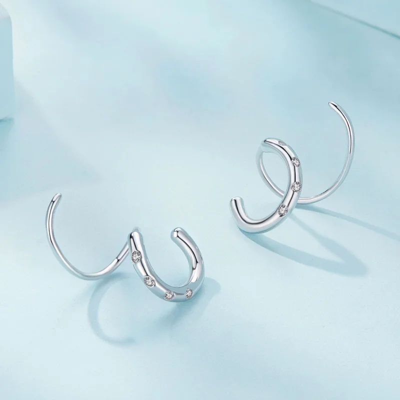 (afbeelding voor) Pandora-stijl Dubbele Hoepel Oorbellen Stud Oorbellen - SCE1652 - Bekijken 3