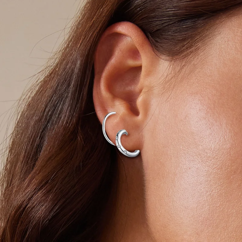 (afbeelding voor) Pandora-stijl Dubbele Hoepel Oorbellen Stud Oorbellen - SCE1652 - Bekijken 5