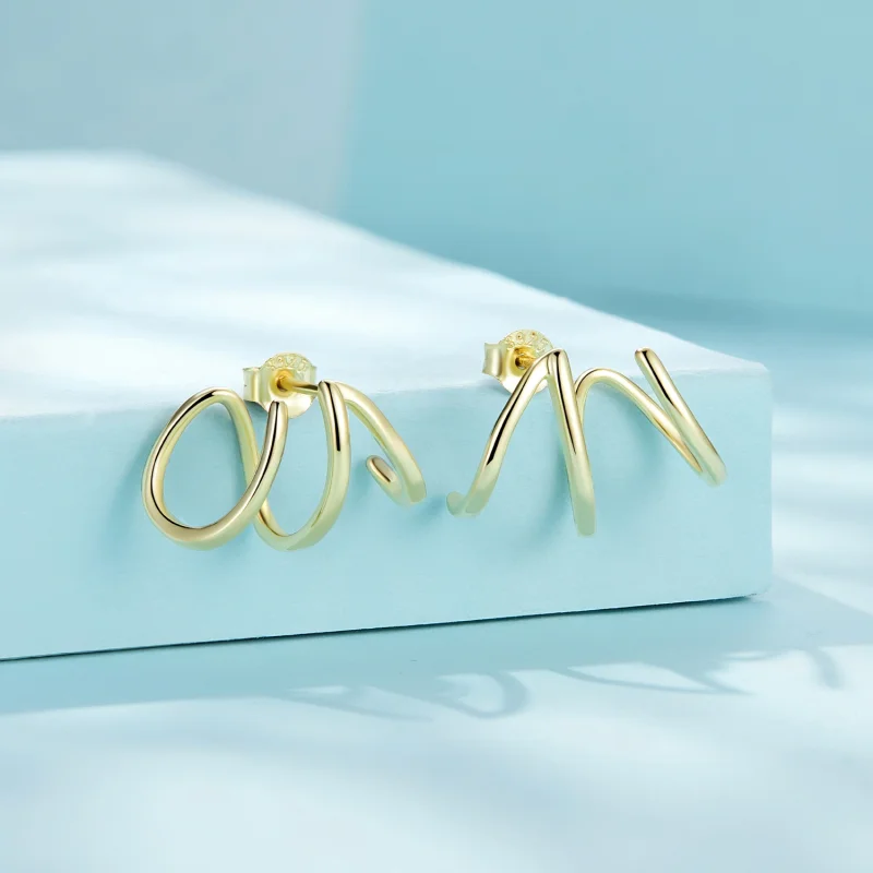 (afbeelding voor) Pandora-stijl eenvoudige lijnen oorstekers - SCE986-B - Bekijken 2