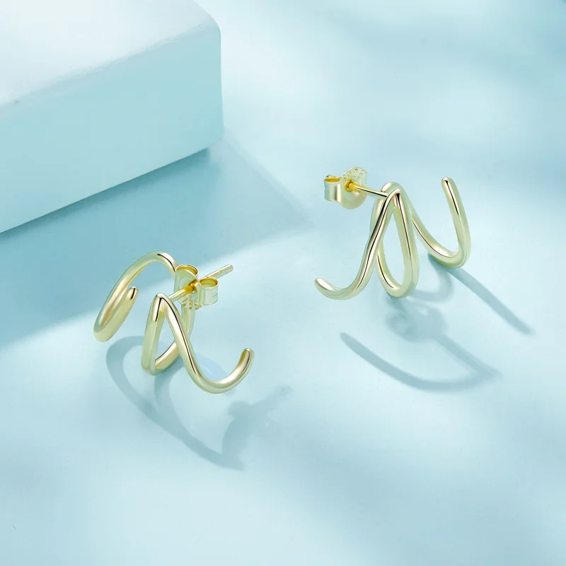 (afbeelding voor) Pandora-stijl eenvoudige lijnen oorstekers - SCE986-B - Bekijken 3