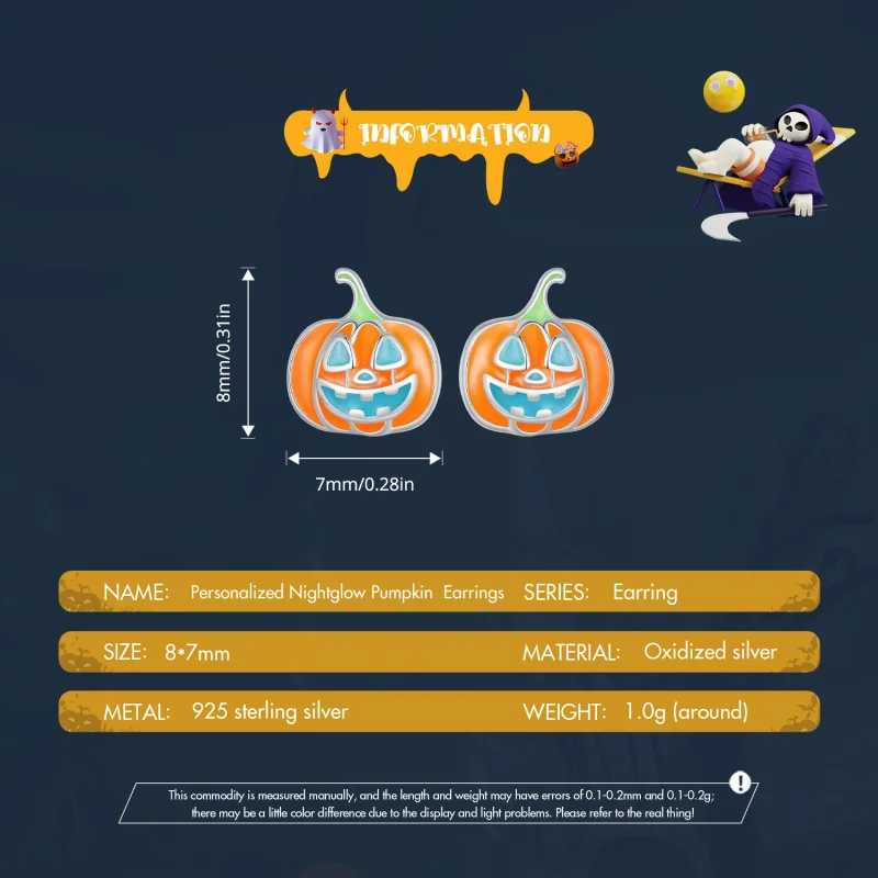 (afbeelding voor) Pandora Stijl Glow-In-The-Dark Pompoen Oorbellen met Persoonlijke Studs - SCE164 - Bekijken 6