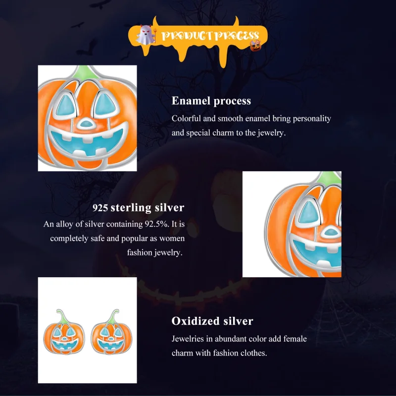 (afbeelding voor) Pandora Stijl Glow-In-The-Dark Pompoen Oorbellen met Persoonlijke Studs - SCE164 - Bekijken 8