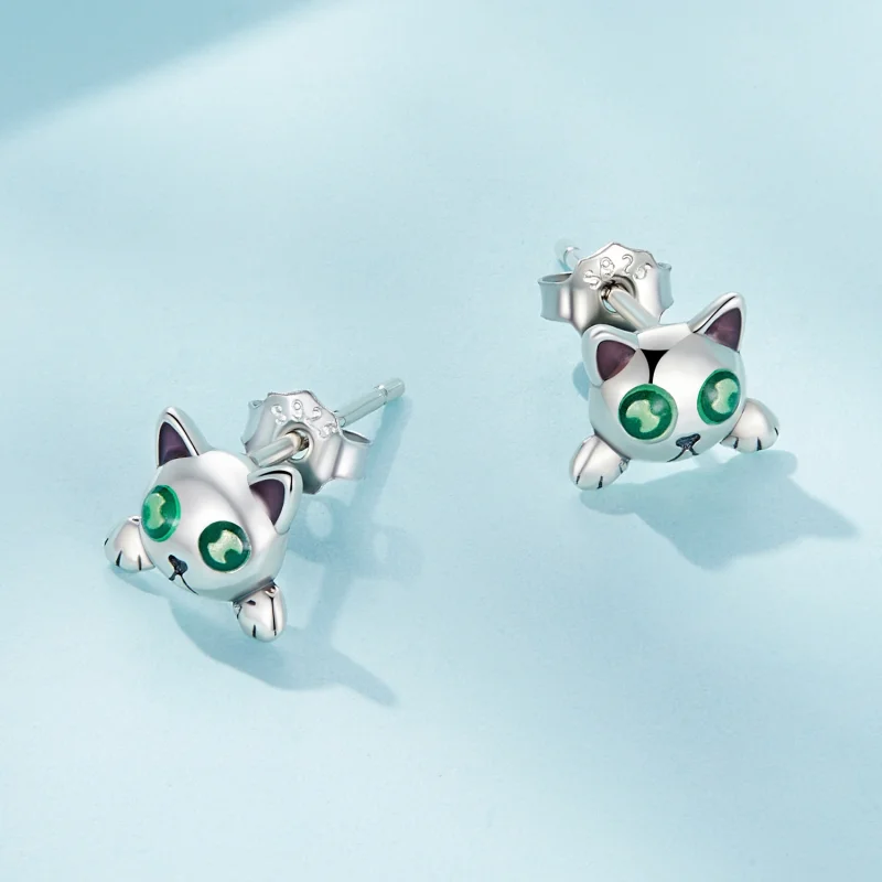 (afbeelding voor) Pandora-stijl Glow-In-The-Dark Studs Oorbellen met Kattenmotief - SCE1643 - Bekijken 3