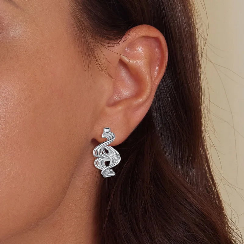 (afbeelding voor) Pandora-stijl golfhoepel oorbellen - BSE907 - Bekijken 5