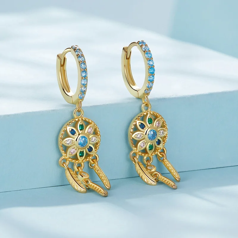 (afbeelding voor) Pandora Stijl Gouden Droomvanger Hanger Oorbellen - SCE713-B - Bekijken 2