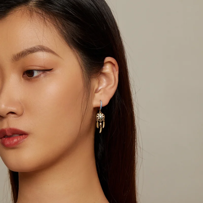 (afbeelding voor) Pandora Stijl Gouden Droomvanger Hanger Oorbellen - SCE713-B - Bekijken 6