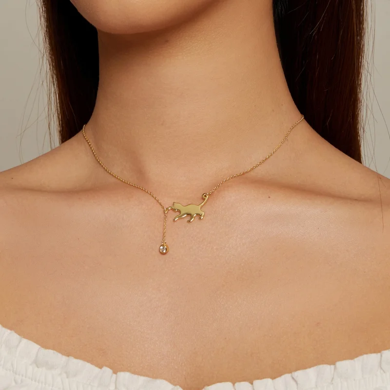 (afbeelding voor) Pandora-stijl Gouden Kattenketting met Stoute Kitten - SCN232-B - Bekijken 4