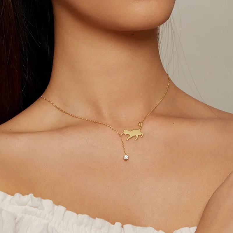 (afbeelding voor) Pandora-stijl Gouden Kattenketting met Stoute Kitten - SCN232-B - Bekijken 5