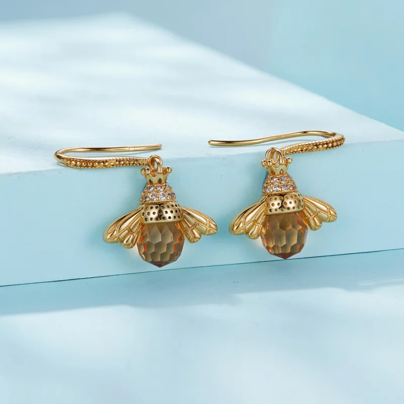 (afbeelding voor) Pandora-stijl Gouden Kleine Bijen Hangende Oorbellen - SCE149-B - Bekijken 2