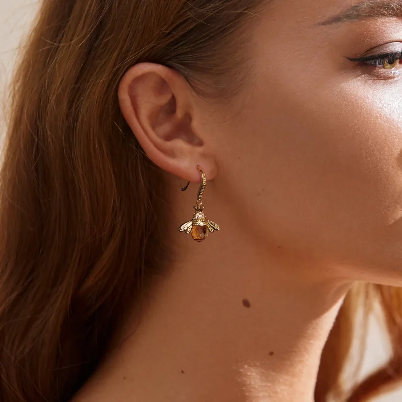 (afbeelding voor) Pandora-stijl Gouden Kleine Bijen Hangende Oorbellen - SCE149-B - Bekijken 6