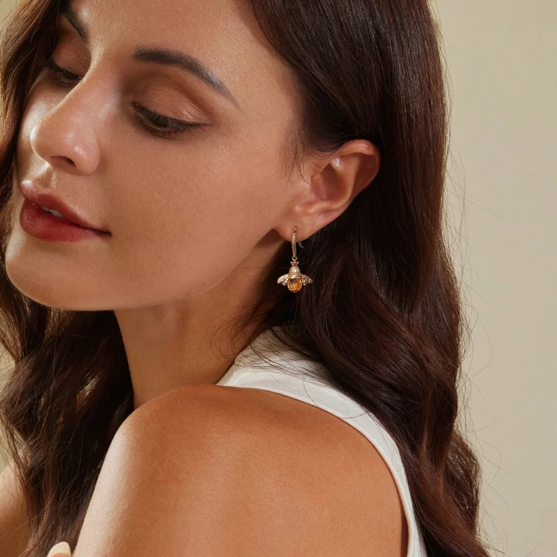 (afbeelding voor) Pandora-stijl Gouden Kleine Bijen Hangende Oorbellen - SCE149-B - Bekijken 7