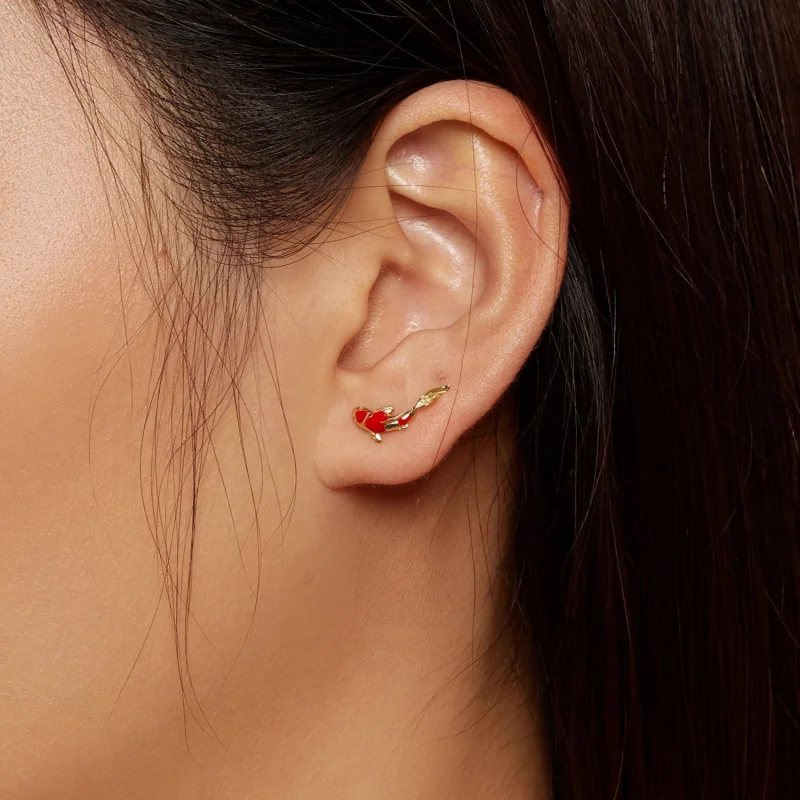 (afbeelding voor) Pandora-stijl Gouden Koi-Zilveren Studs Oorbellen - SCE812-B - Bekijken 5