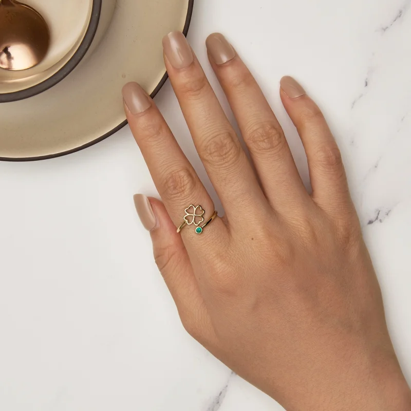 (afbeelding voor) Pandora Stijl Gouden open ring met vierklaver - SCR843-B - Bekijken 5