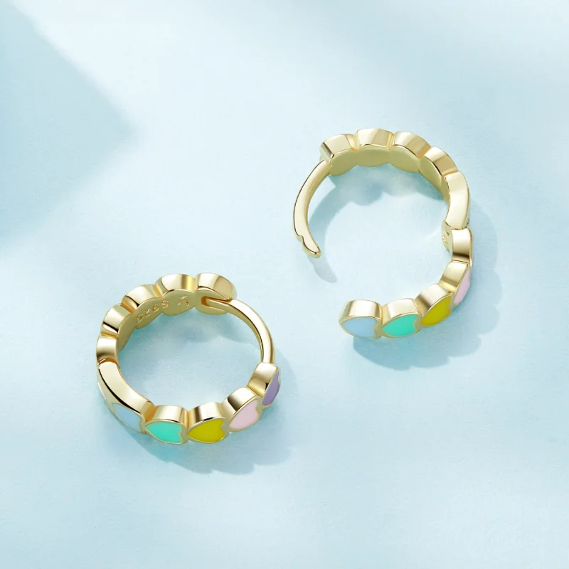 (afbeelding voor) Pandora-stijl Gouden Regenboog Liefde Hoepel Oorbellen - SCE909-B - Bekijken 3