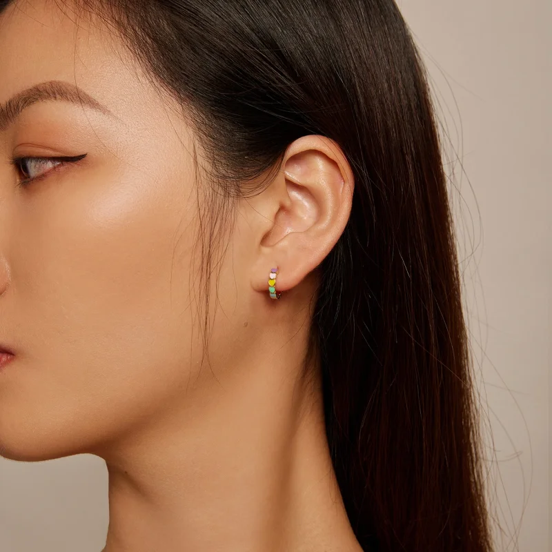 (afbeelding voor) Pandora-stijl Gouden Regenboog Liefde Hoepel Oorbellen - SCE909-B - Bekijken 5