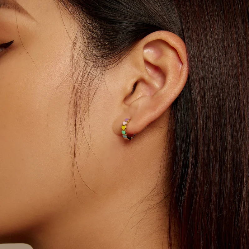 (afbeelding voor) Pandora-stijl Gouden Regenboog Liefde Hoepel Oorbellen - SCE909-B - Bekijken 6