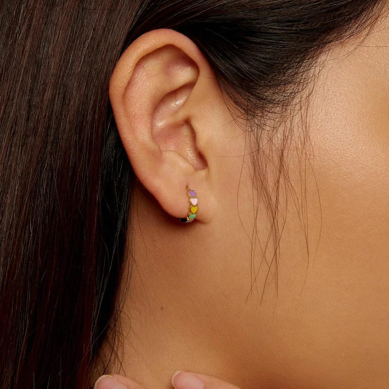 (afbeelding voor) Pandora-stijl Gouden Regenboog Liefde Hoepel Oorbellen - SCE909-B - Bekijken 7