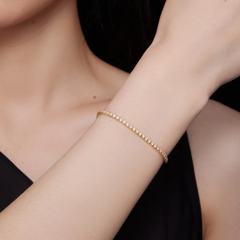 (afbeelding voor) Pandora-stijl Gouden Uitstekende Zirkoon Ketting Armband - BSB097-B - Bekijken 8