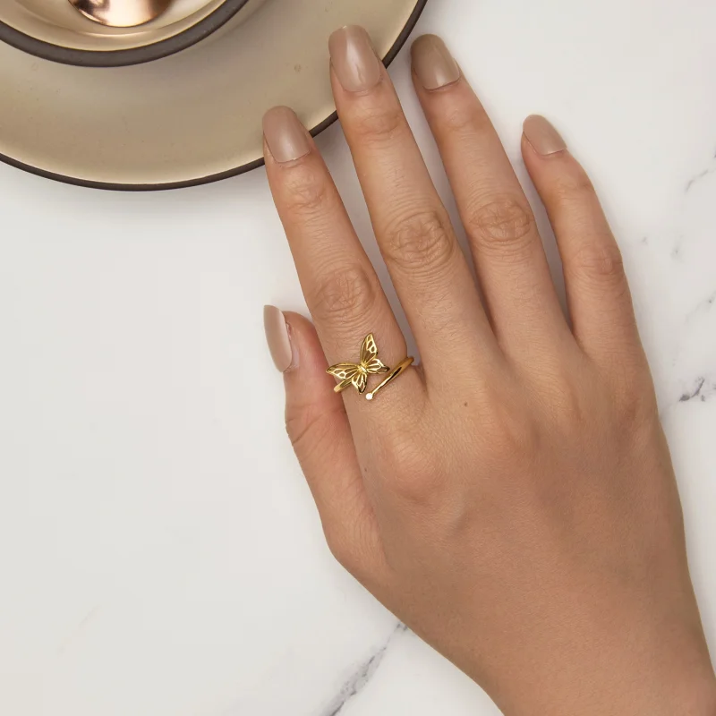 (afbeelding voor) Pandora-stijl Gouden Vlinderdroom Ring - SCR448-B - Bekijken 5