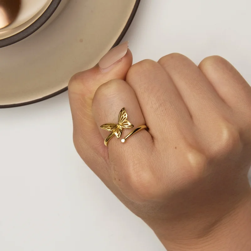 (afbeelding voor) Pandora-stijl Gouden Vlinderdroom Ring - SCR448-B - Bekijken 6