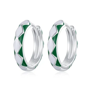 (afbeelding voor) Pandora-stijl Groene en witte diamanten patroon Oorringen - SCE1611-GN
