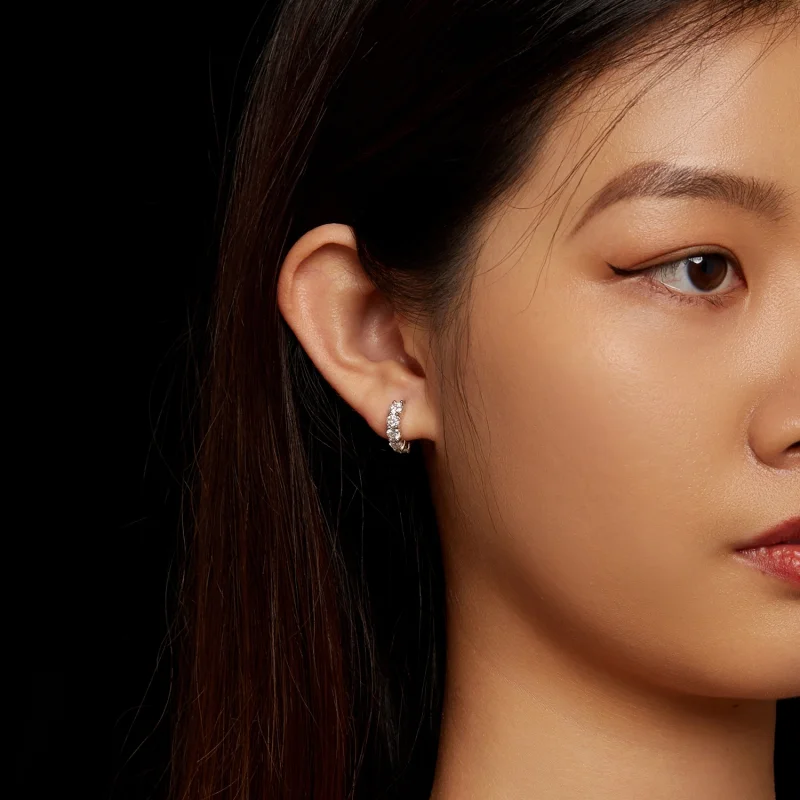 (afbeelding voor) Pandora-stijl halve hoepel Moissanite diamant oorbellen - MSE033 - Bekijken 5