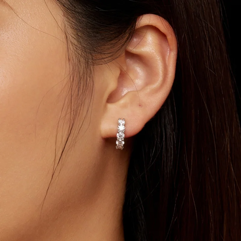 (afbeelding voor) Pandora-stijl halve hoepel Moissanite diamant oorbellen - MSE033 - Bekijken 6