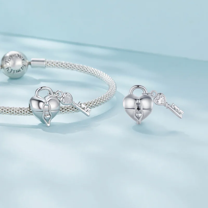 (afbeelding voor) Pandora Stijl Hart Slot Sleutel Bedel - SCC2580 - Bekijken 6