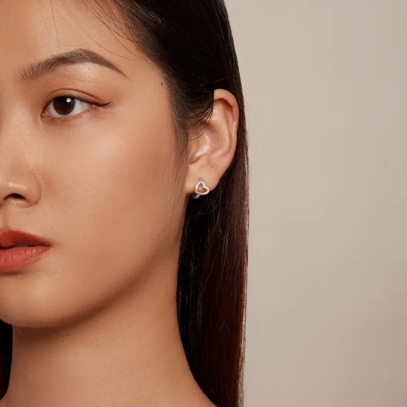 (afbeelding voor) Pandora-stijl hartvormige hoepeloorbellen - BSE879 - Bekijken 7