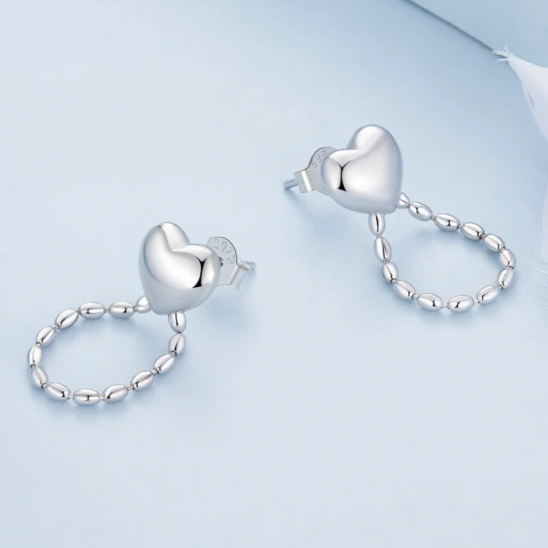 (afbeelding voor) Pandora-stijl Hartvormige Kwastjes Hangende Oorbellen - BSE825 - Bekijken 4