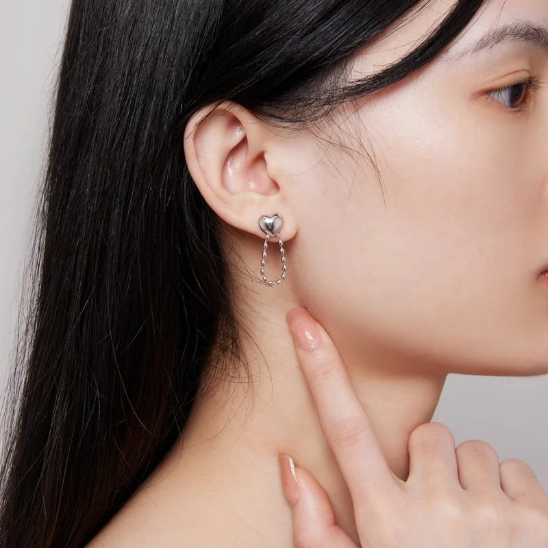 (afbeelding voor) Pandora-stijl Hartvormige Kwastjes Hangende Oorbellen - BSE825 - Bekijken 5