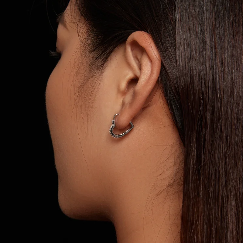 (afbeelding voor) Pandora-stijl Hartvormige Moissanite Hoepeloorbellen (Eén Certificaat) - MSE035 - Bekijken 7