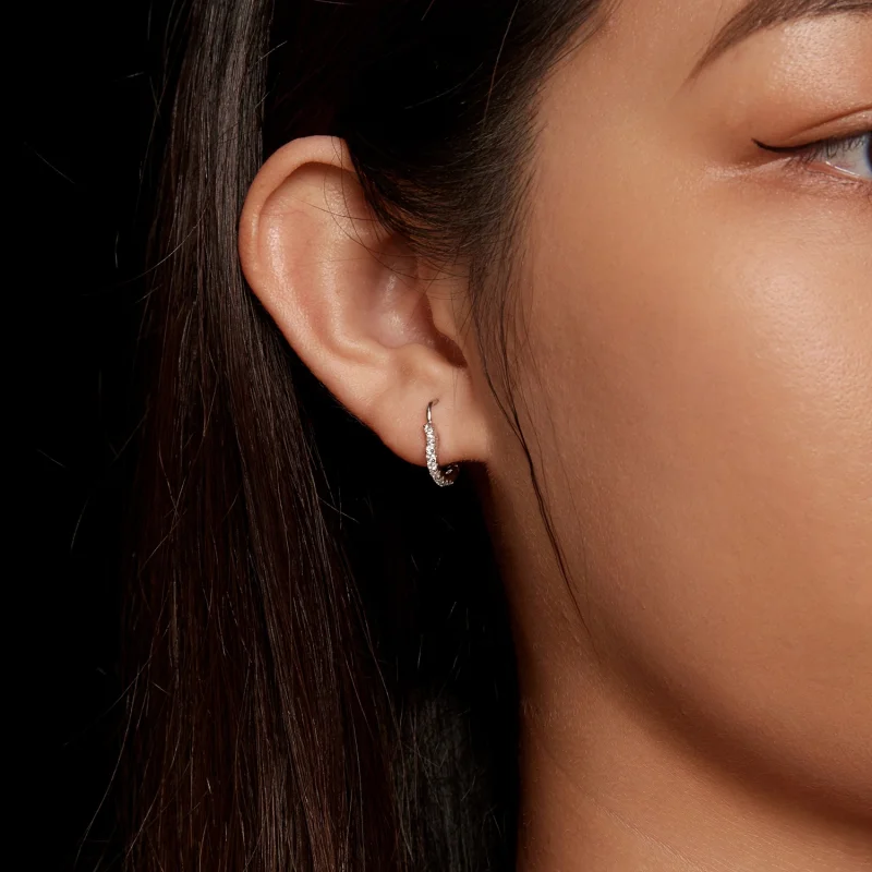 (afbeelding voor) Pandora-stijl Hartvormige Moissanite Hoepeloorbellen (Eén Certificaat) - MSE035 - Bekijken 8