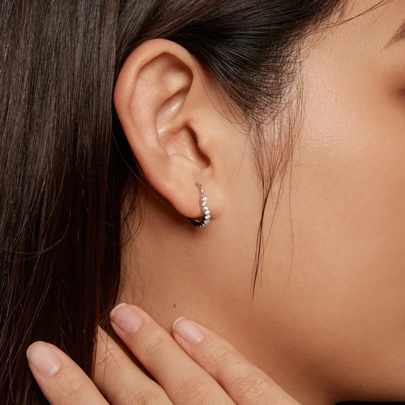 (afbeelding voor) Pandora-stijl Hartvormige Moissanite Hoepeloorbellen (Eén Certificaat) - MSE035 - Bekijken 9